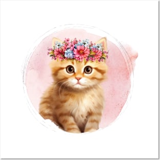 Baby Animal with Floral Crown Posters and Art